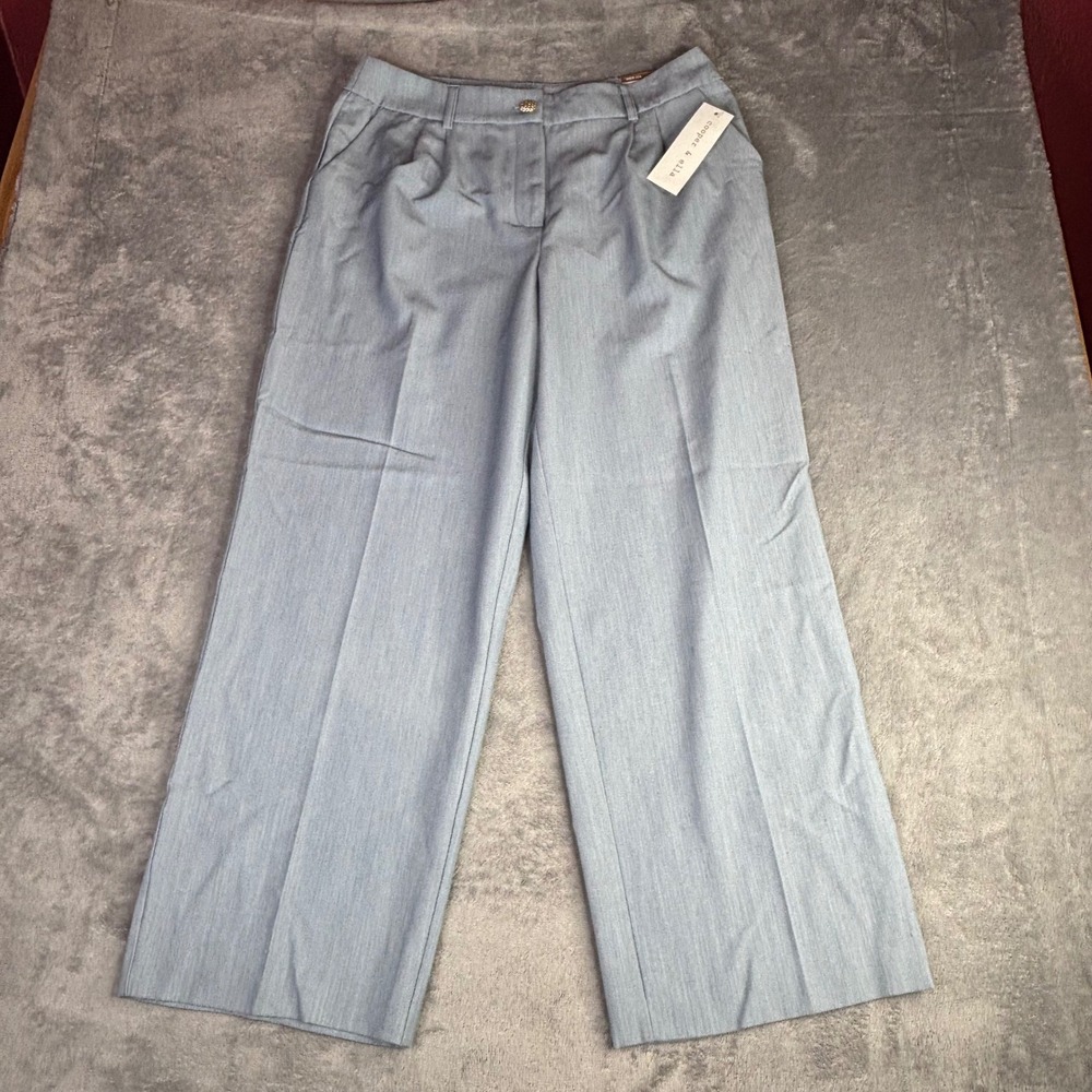 Cooper & Ella Wide Leg Pants Womens 10 Blue Melange Pleated Trouser 4SB2348A NEW